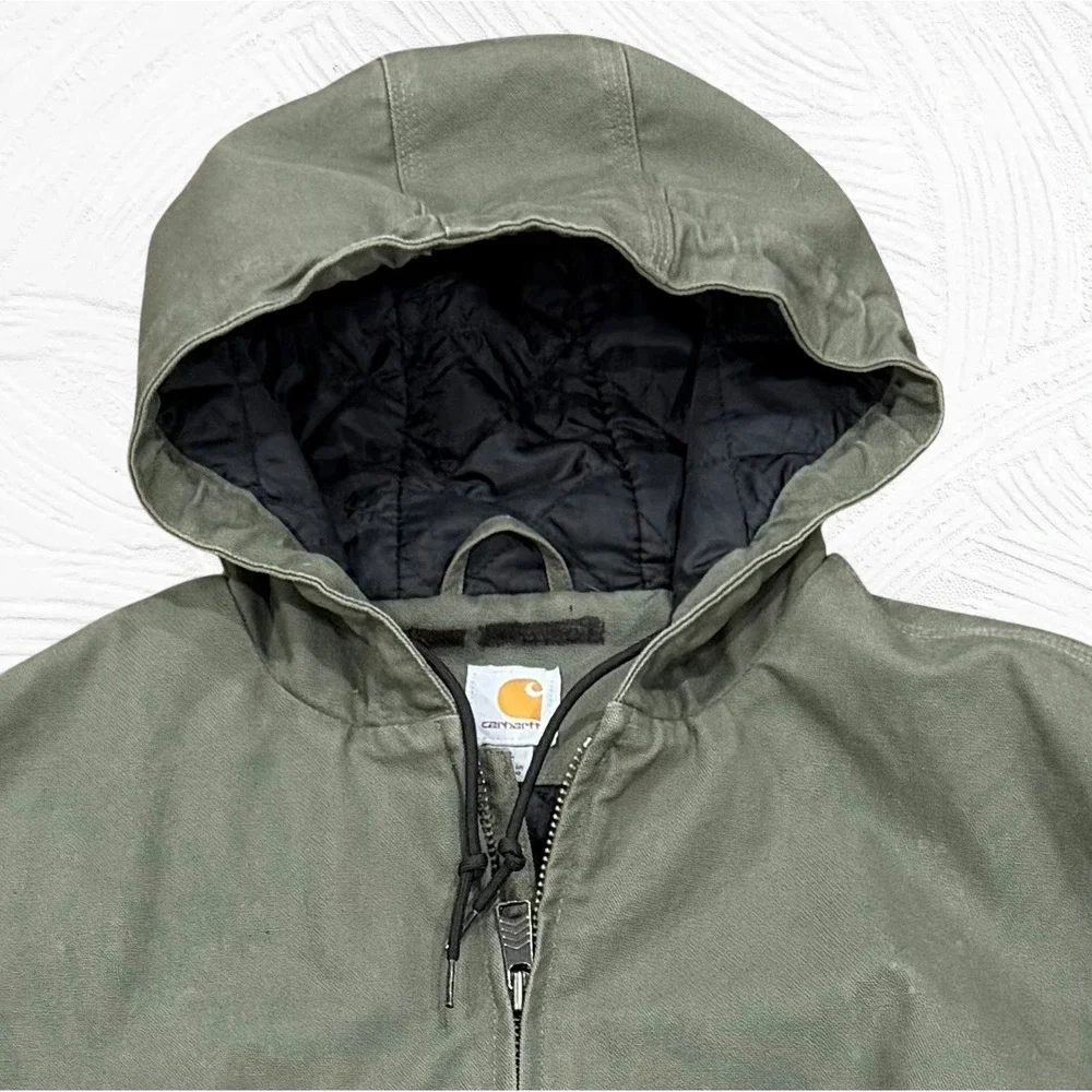 Carhartt Coat Jacket Green Duck Canvas Hooded Insulated Quilted 104050 MOS XL